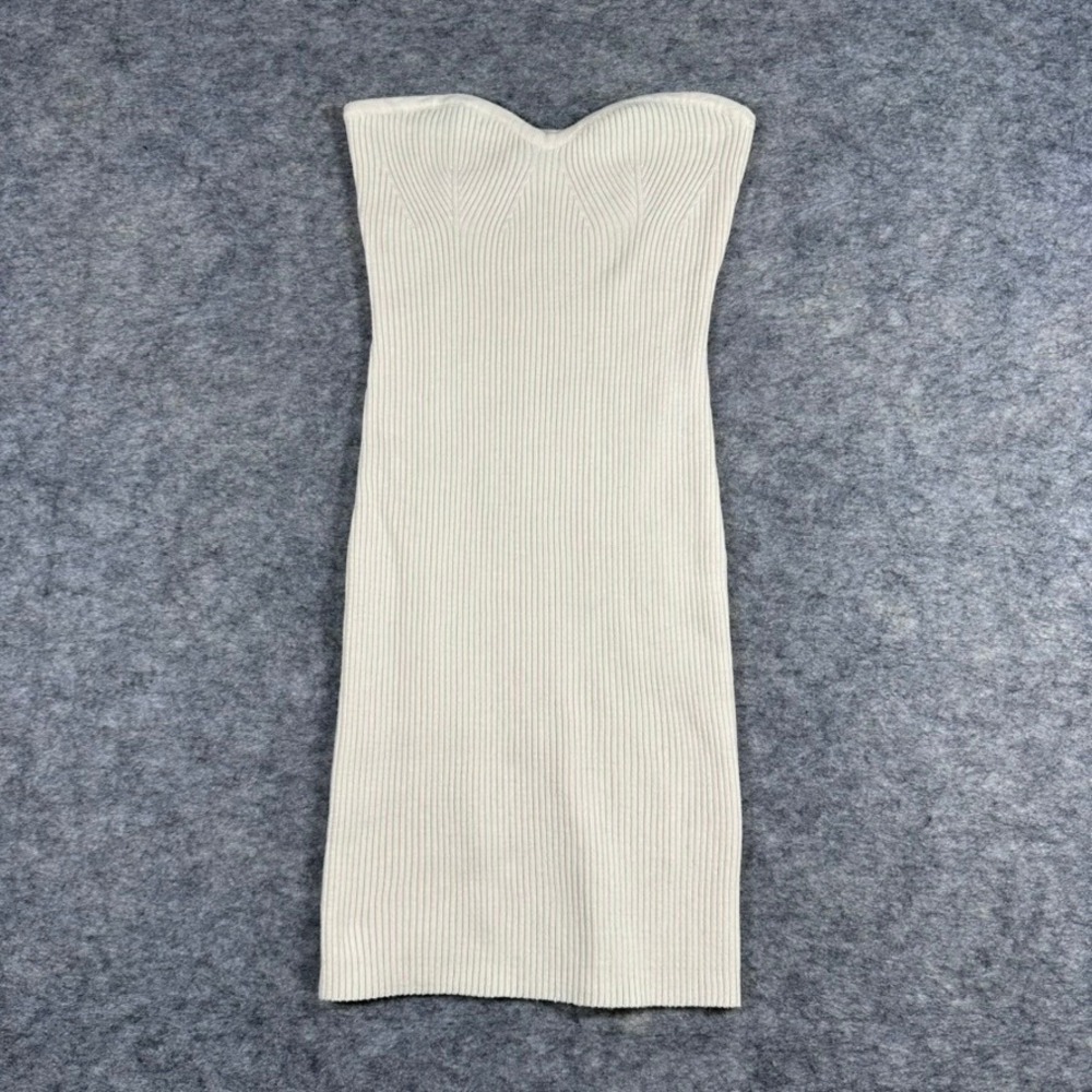 Princess Polly‎ Mini Dress Womens 4 Cream Excellent Ribbed Strapless Sweetheart